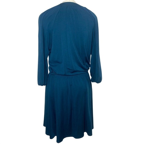 Garnet Hill Teal Blue Smocked Waist Tassel Tie V Neck Long Sleeve Dress M - Picture 4 of 10